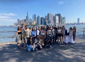 Group of students in front of lower Manhattan