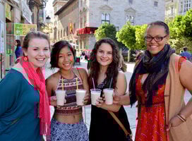 Students enjoying milk shakes in Madrid