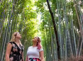 Two woman in a Bamboo Forest in Japan