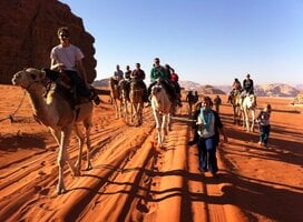 Students explore the Wadi Rum on camels
