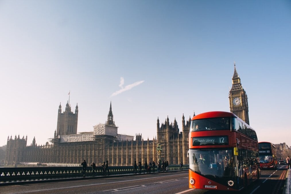 Red Bus and The House of Parliament, London